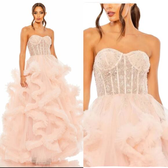 Mac Duggal 20542 Pink 8 Strapless Corset Tulle Formal Ball Gown Maxi Dress - Picture 1 of 12